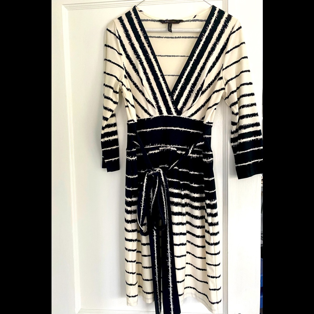 BCBG Black and White Striped Wrap Dress